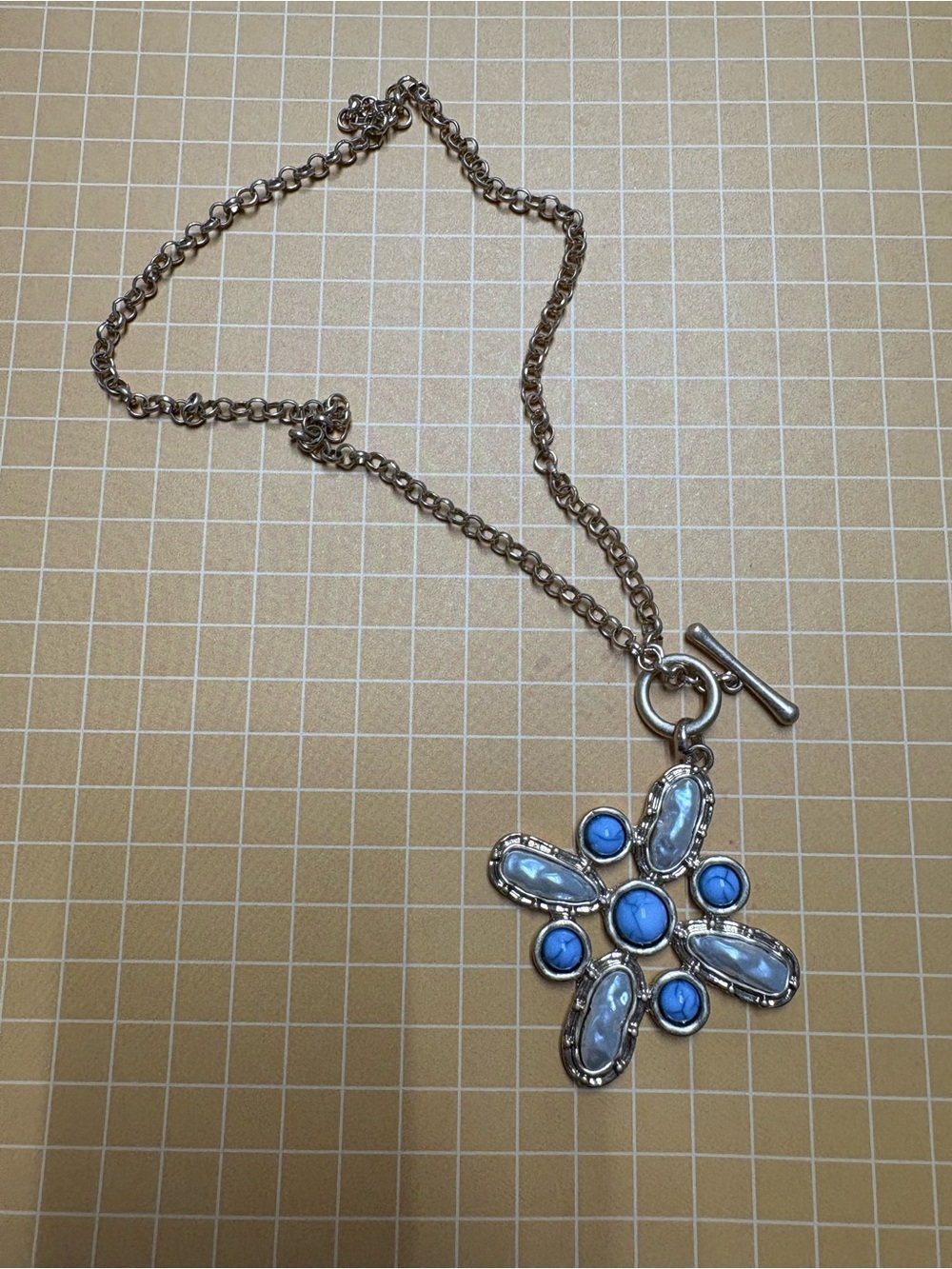 Silver-Tone Blue Flower Pendant Necklace - Women's Accessories